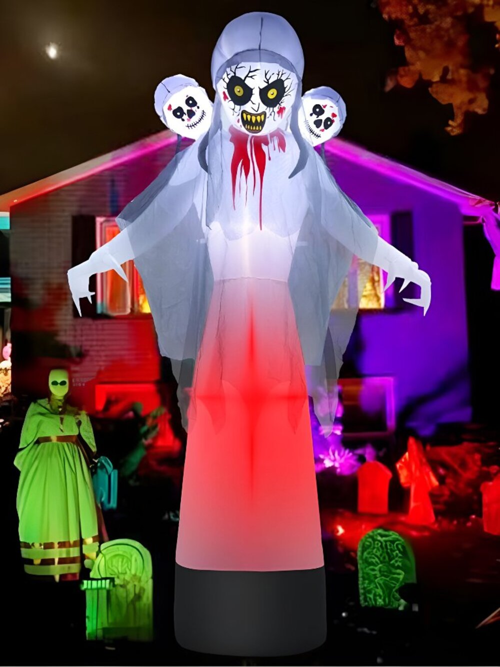 8.6FT Halloween Inflatable Grim Reaper Ghost with Skull Heads